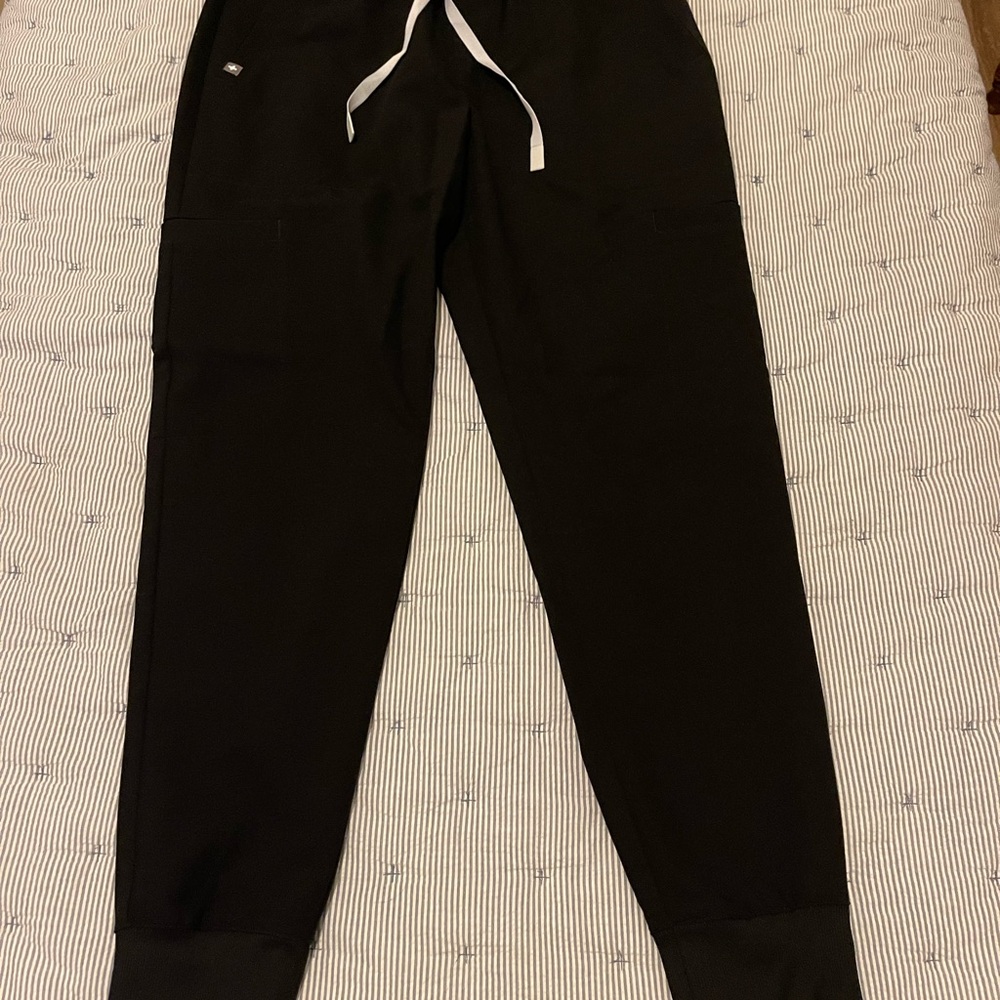 Figs Men's Black Joggers with White Drawstring
